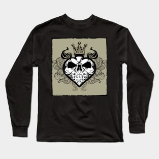 Skull Demon King of Hearts Playing Cards Long Sleeve T-Shirt